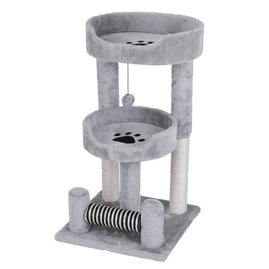 Gray Paw Print Cat Climbing Frame With Sisal Grinding Claw Toy -