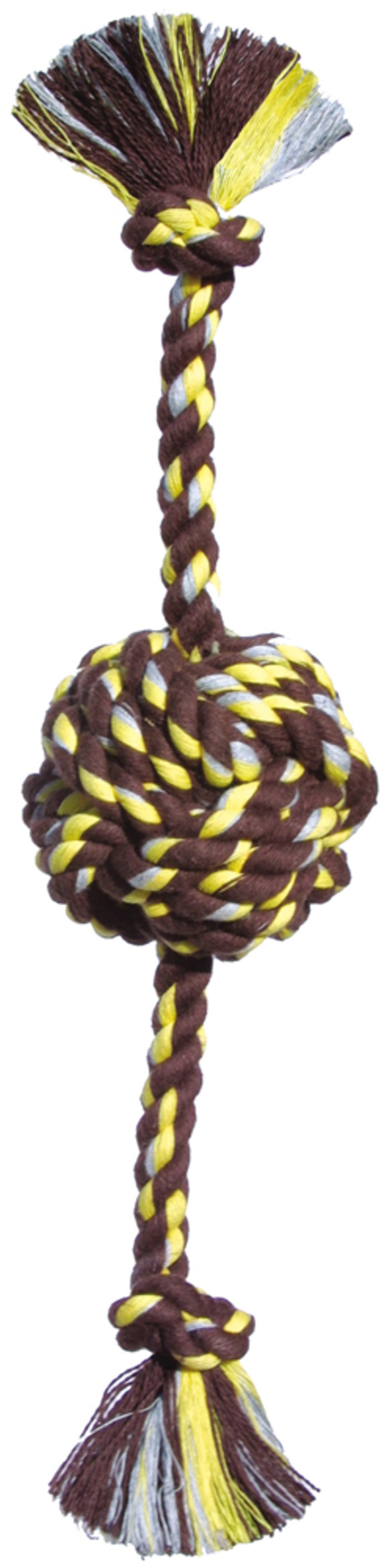 Mammoth Monkey Fist Ball Dog toy w-Rope Ends Brown; Yellow Large 18 in