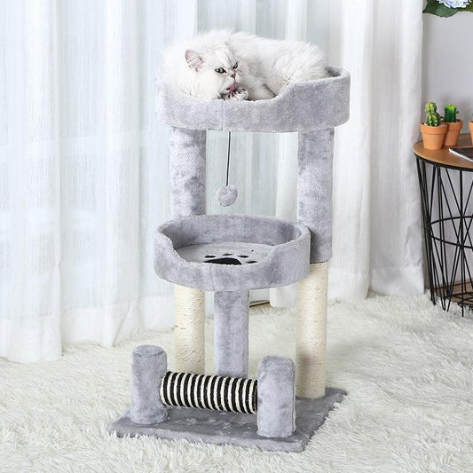 Gray Paw Print Cat Climbing Frame With Sisal Grinding Claw Toy -