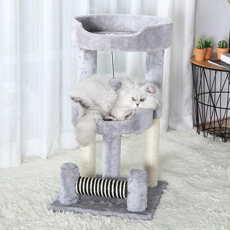 Gray Paw Print Cat Climbing Frame With Sisal Grinding Claw Toy -