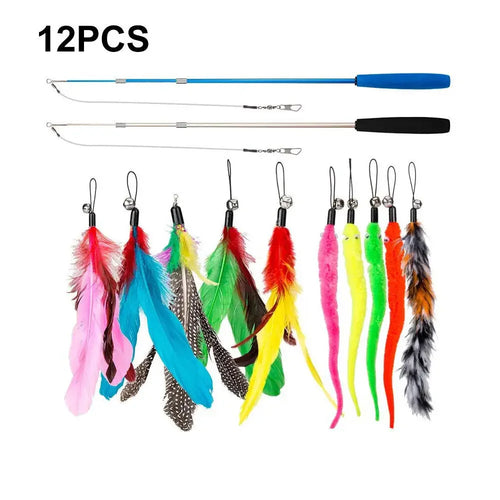 12Pcs Replacement Cat Feather Toy Set Cat Teaser Wand Toy for Kitten