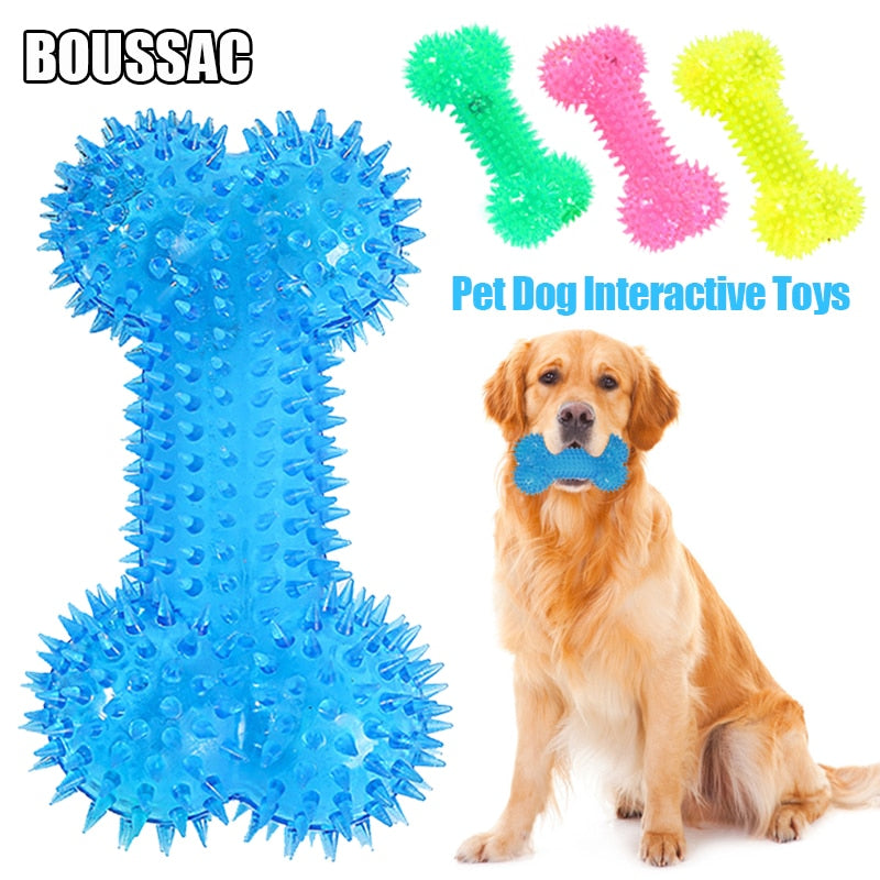 Pet Dog Toys Chew Squeaky Rubber Toys Funny Thorn Bones Shape TPR