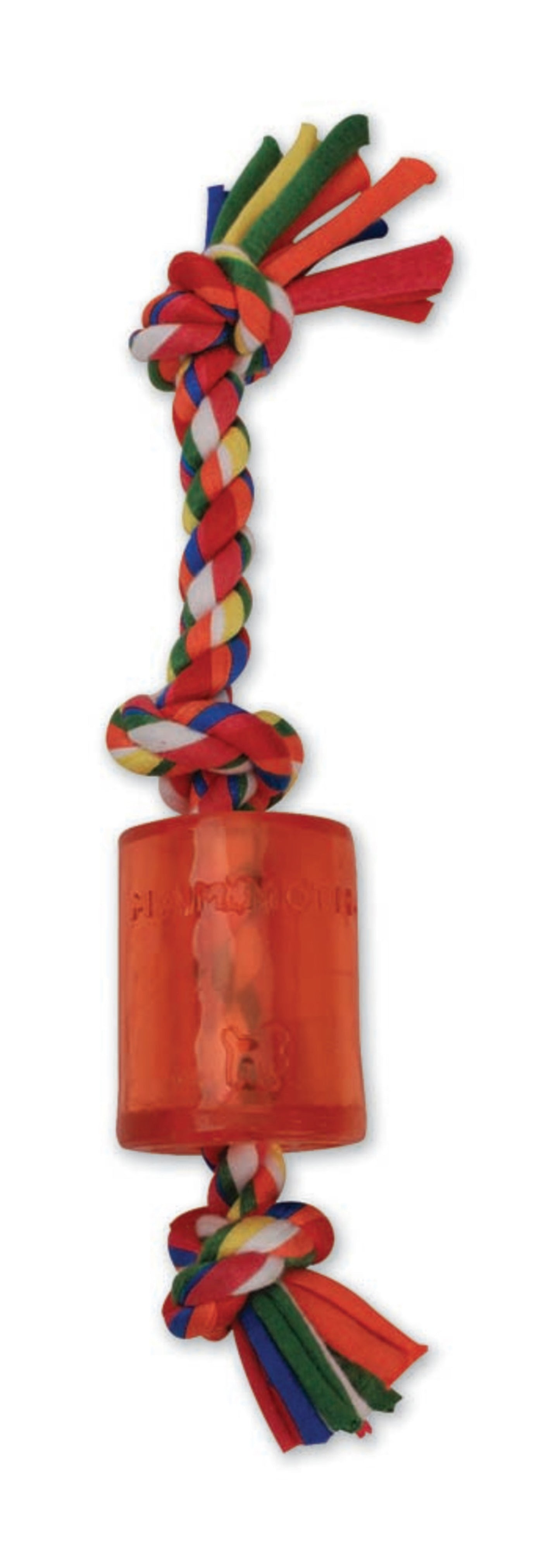 Mammoth Cloth Rope Dog Toy 3 Knot Tug with TPR Squeaker 10 in