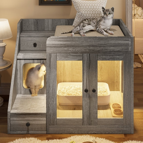 Cat Litter Box Enclosure with  Light , Hidden Litter Box Furniture