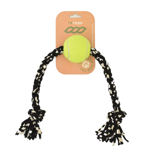 ReRope Medium Knotty with Tennis Ball Upcycled Fabric Rope Dog Toys