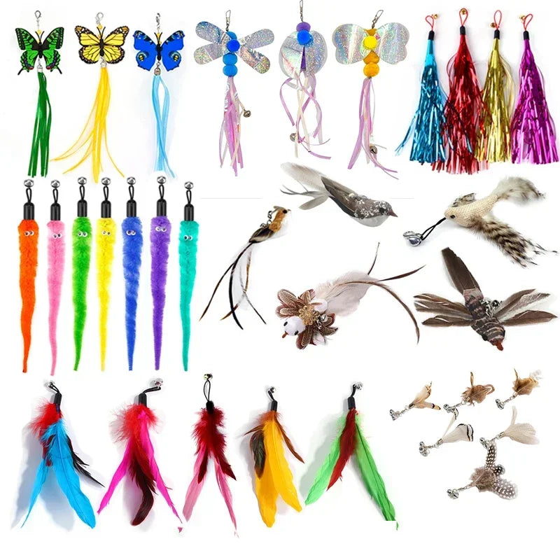 Cat Feather Toy Accessories False Birds Worm Toy with Bell Kitten Cat