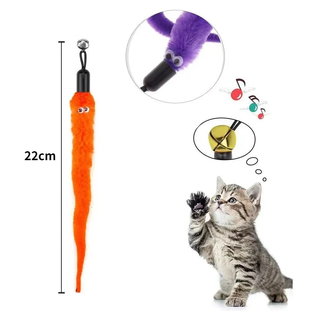 Cat Feather Toy Accessories False Birds Worm Toy with Bell Kitten Cat