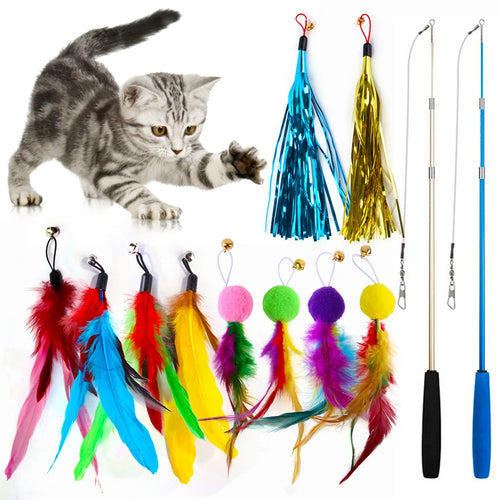 Cross-border cat toy set, colorfulful feather replacement head,