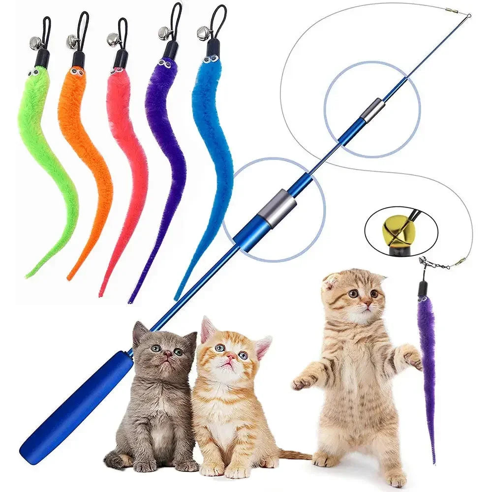 Cat Feather Toy Accessories False Birds Worm Toy with Bell Kitten Cat