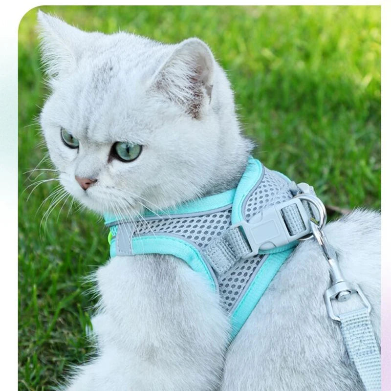 Escape Proof Cat Harness and Leash Set Adjustable Mesh Dog Harness