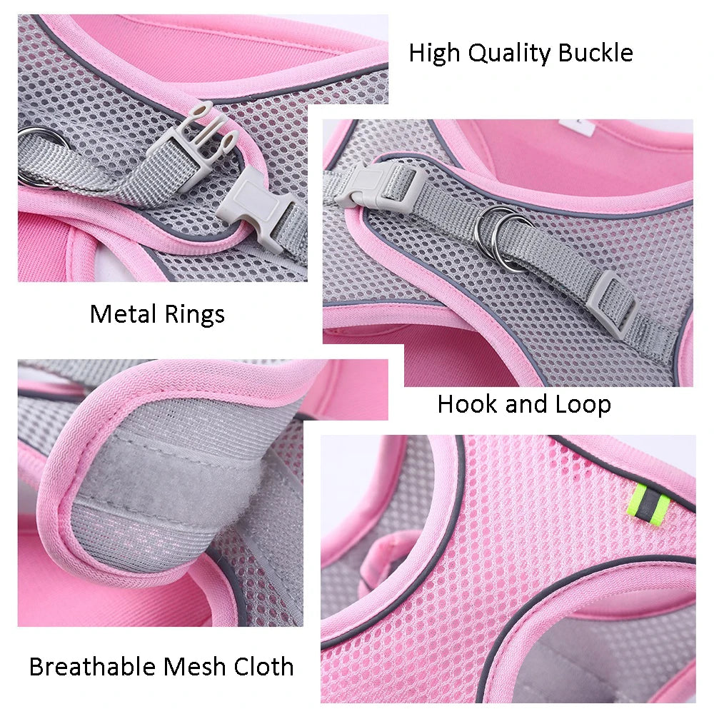 Escape Proof Cat Harness and Leash Set Adjustable Mesh Dog Harness