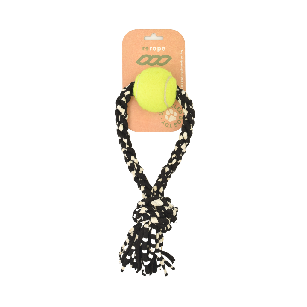 ReRope Small Looper with Tennis Ball Upcycled Fabric Rope Dog Toys