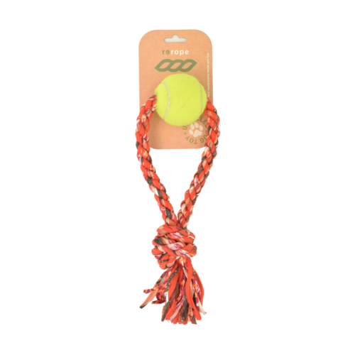 ReRope Small Looper with Tennis Ball Upcycled Fabric Rope Dog Toys