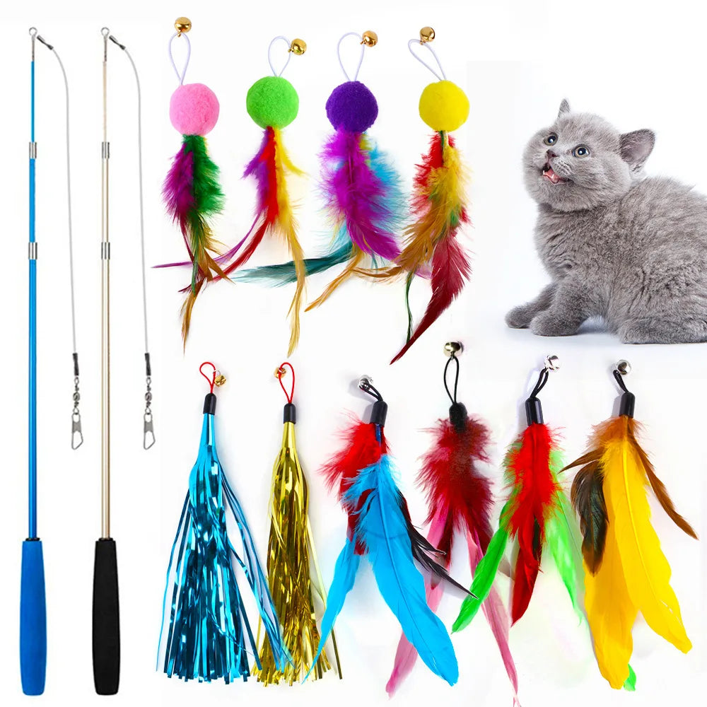 Cross-border cat toy set, colorfulful feather replacement head,