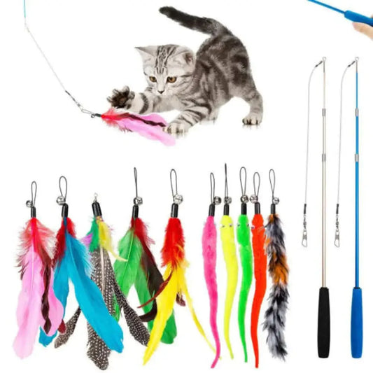 12Pcs Replacement Cat Feather Toy Set Cat Teaser Wand Toy for Kitten