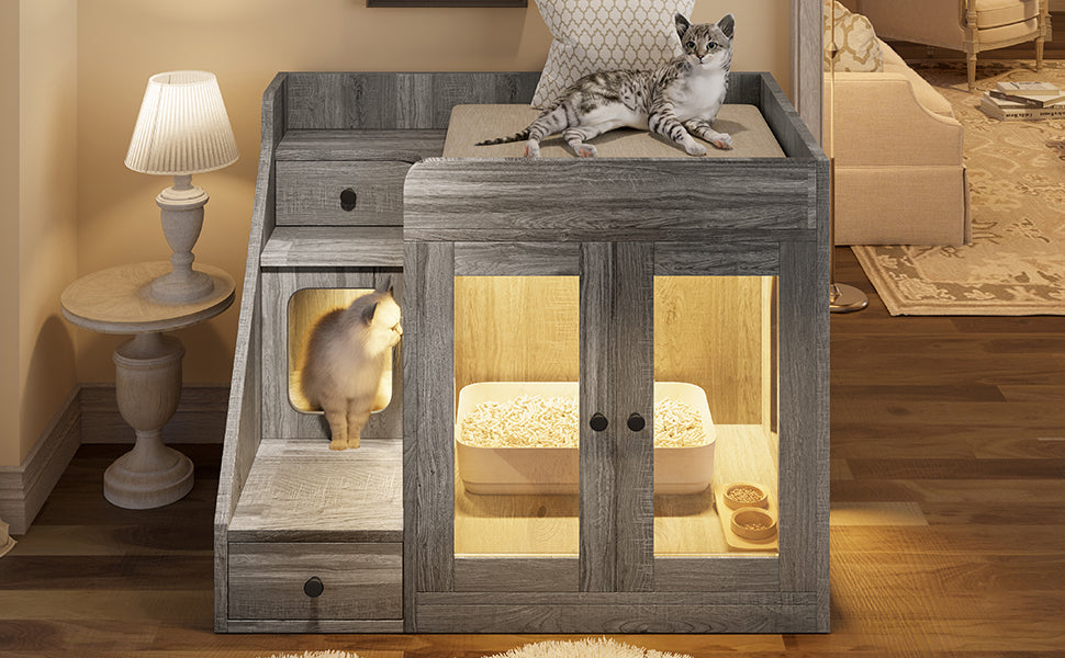 Cat Litter Box Enclosure with  Light , Hidden Litter Box Furniture