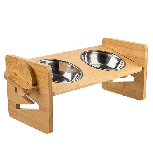 Bamboo Double Dog Raised Bowls 15 Degree Tilt Elevated Dog Bowls with