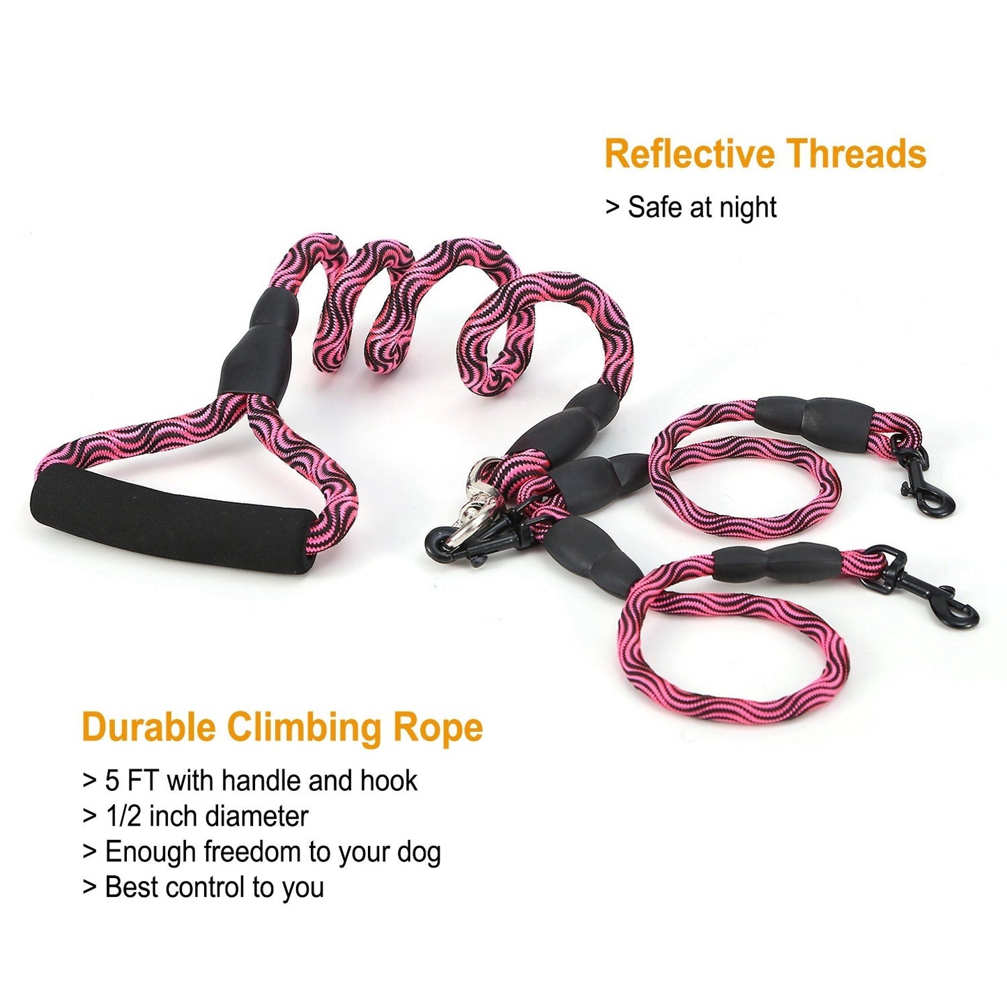 Double Dogs Leash No-Tangle Dogs Lead Reflective Dogs Walking Leash w/