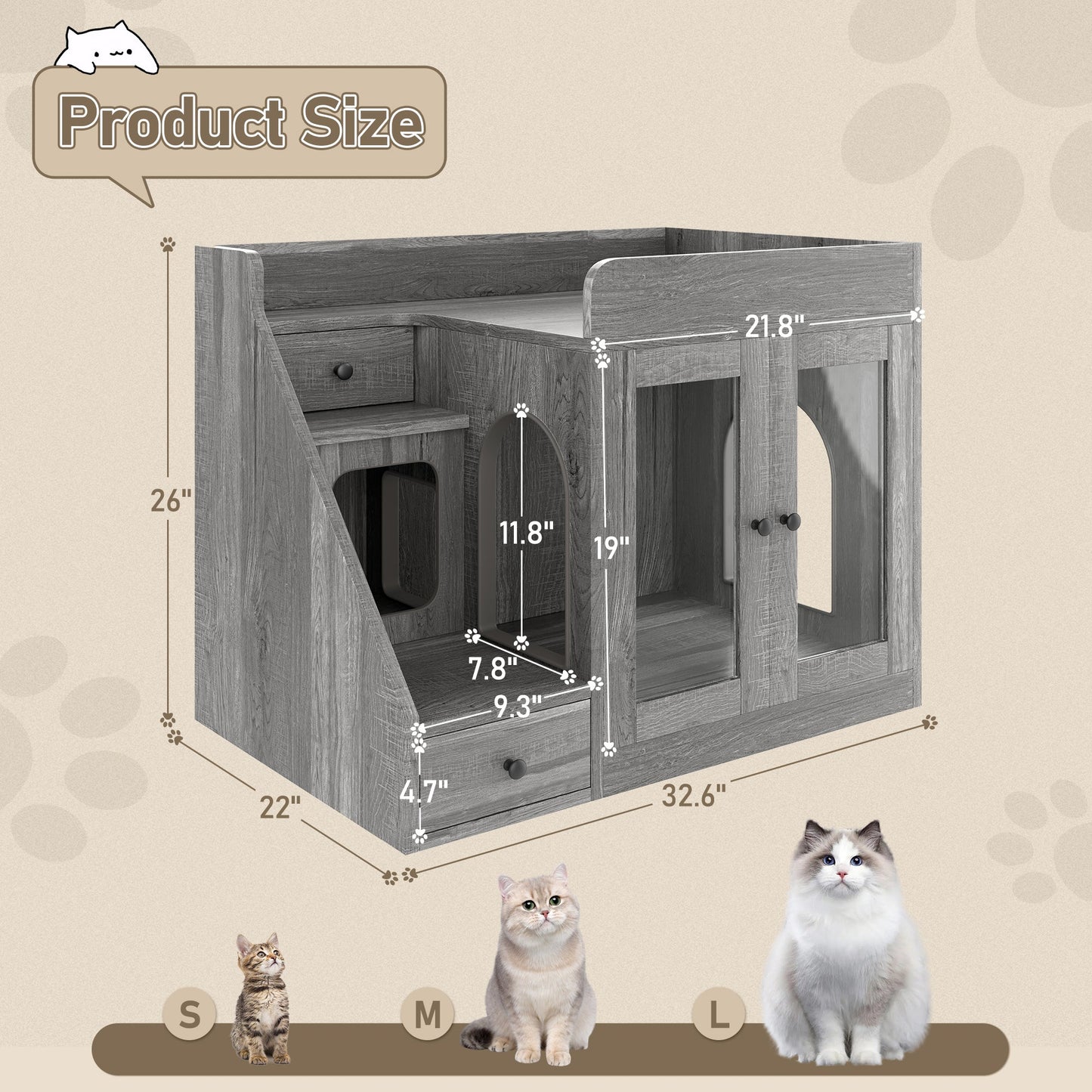 Cat Litter Box Enclosure with  Light , Hidden Litter Box Furniture
