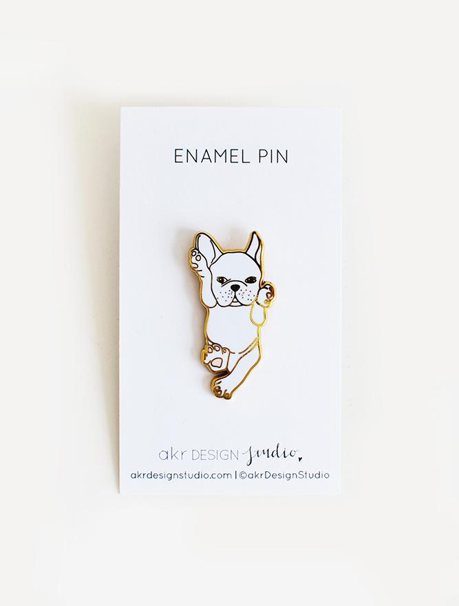 French Bulldog Enamel Pin - White