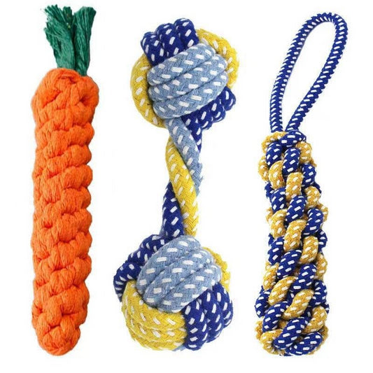 1PC Dog Toy Carrot Knot Rope Ball Cotton Rope Dumbbell Puppy Cleaning
