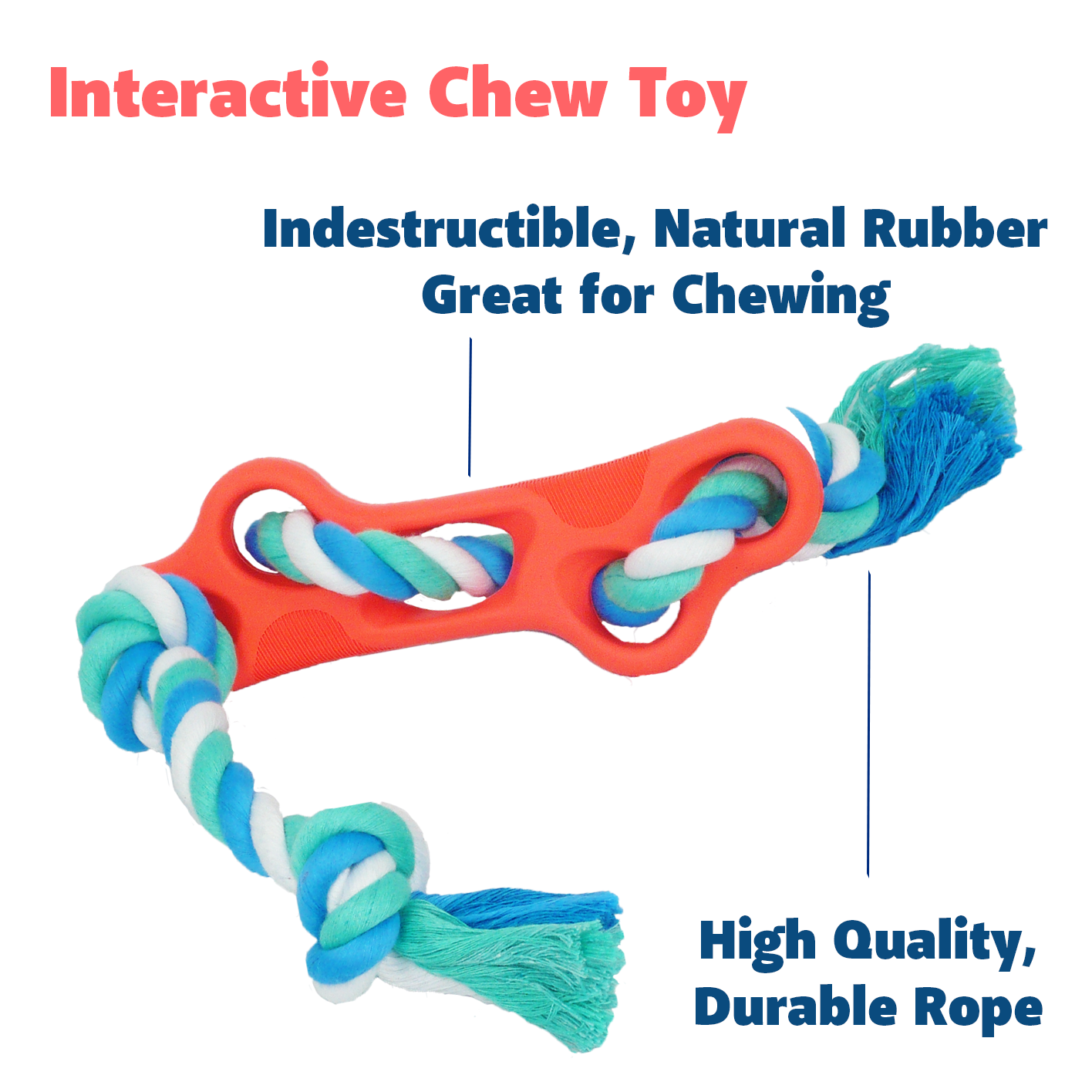 Rubber Bone Chew Toy with Tug Rope