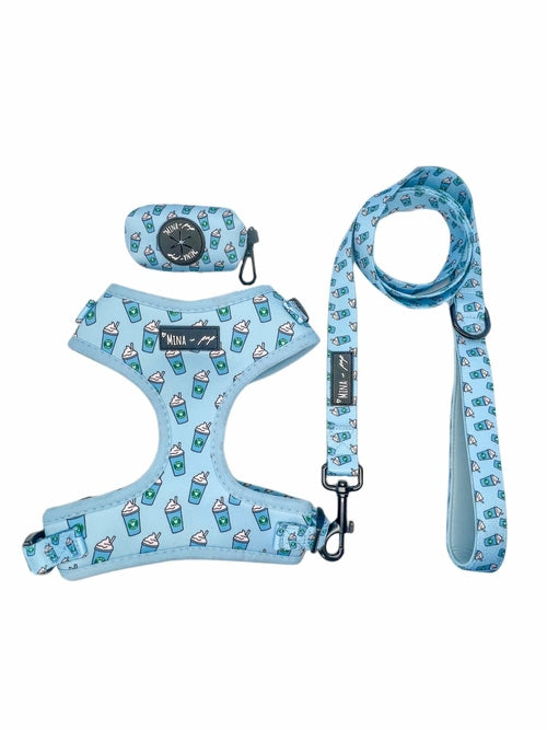 BUNDLE/ Pupshake Blue Adjustable Harness, Leash and Poop Bag Bundle