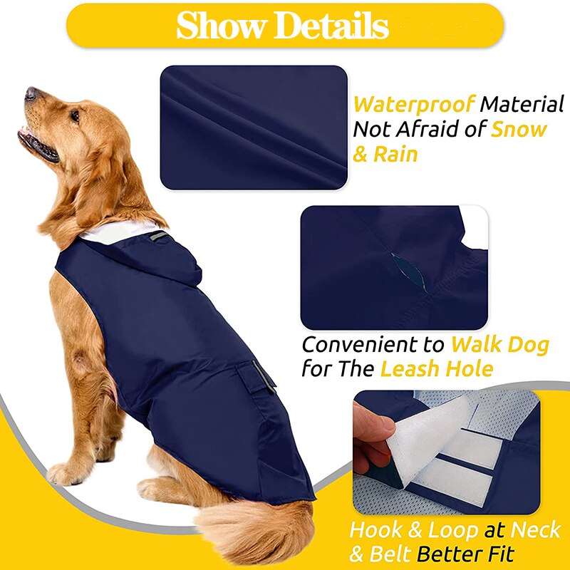 Dog Raincoat Jacket Clothes Reflective Waterproof Rain Poncho Outdoor