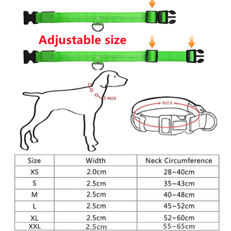 Led Glowing Dog Collar Adjustable Flashing Rechargea Luminous Collar