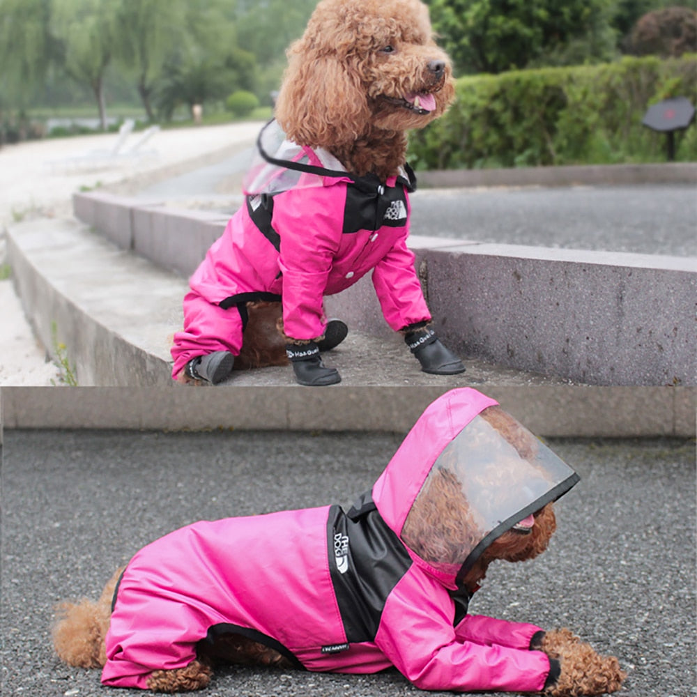 Pet Dog Raincoat Transparent Hooded Jumpsuit Dogs Waterproof Coat