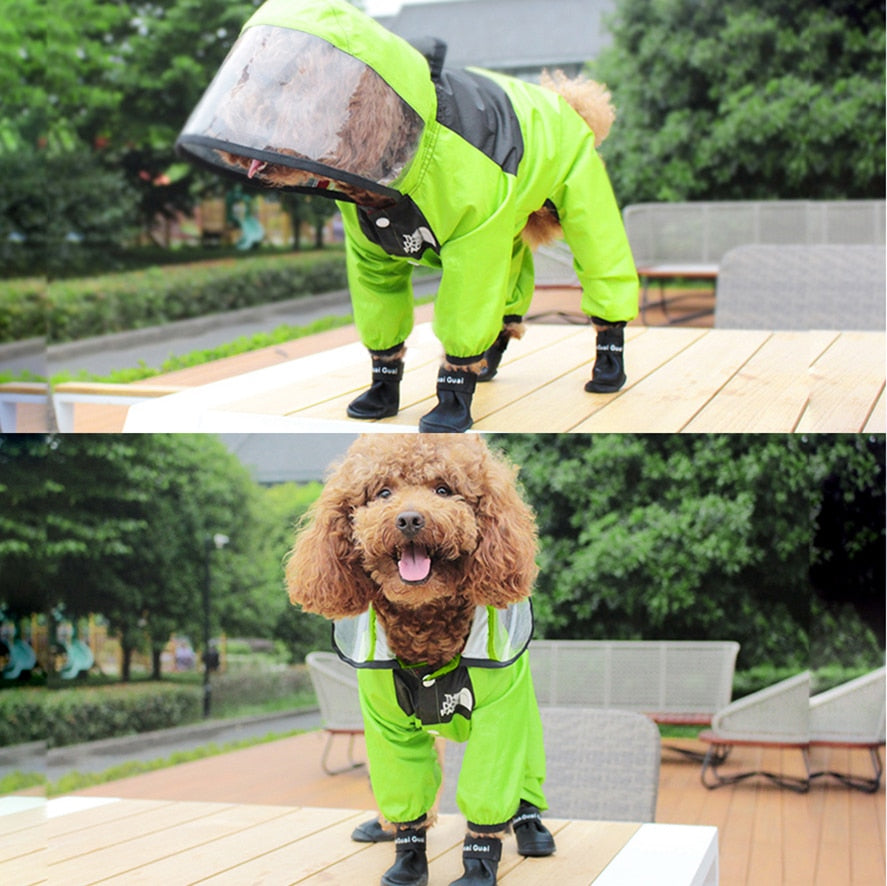 Pet Dog Raincoat Transparent Hooded Jumpsuit Dogs Waterproof Coat