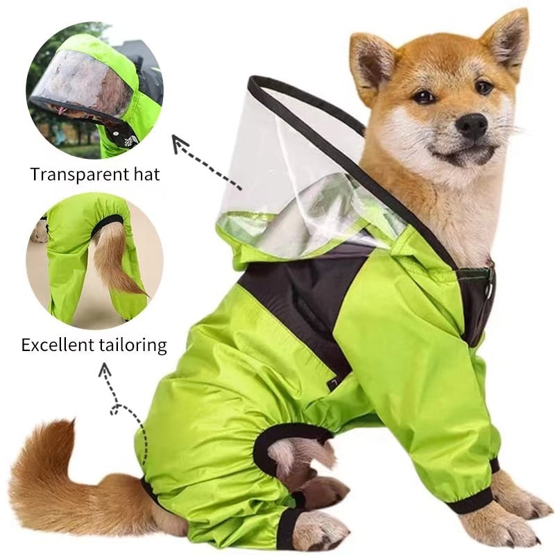 Pet Dog Raincoat Transparent Hooded Jumpsuit Dogs Waterproof Coat