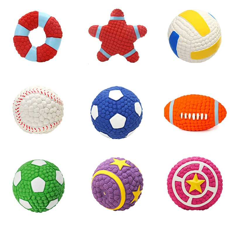 Squeaky Dog Toys Natural Latex Rubber Balls Soft Bouncy Durable for