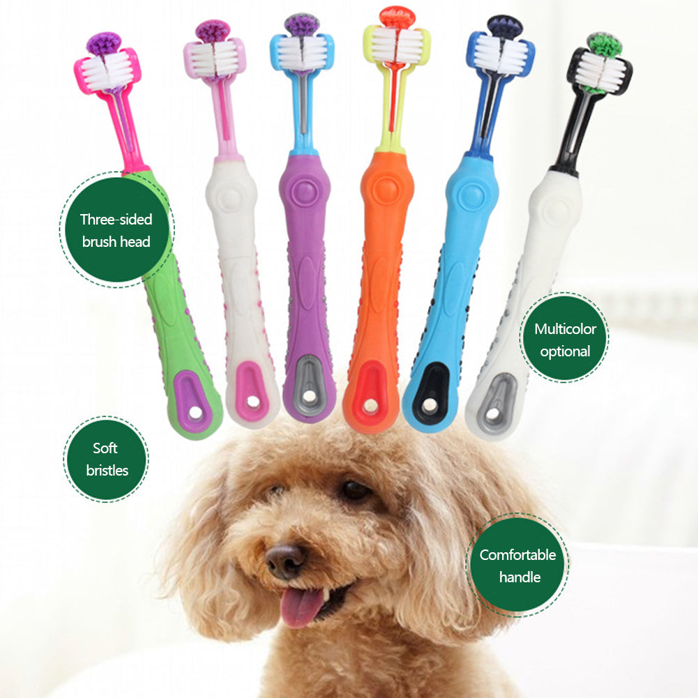 Three Sided Pet Toothbrush Three-head Multi-angle Toothbrush Cleaning