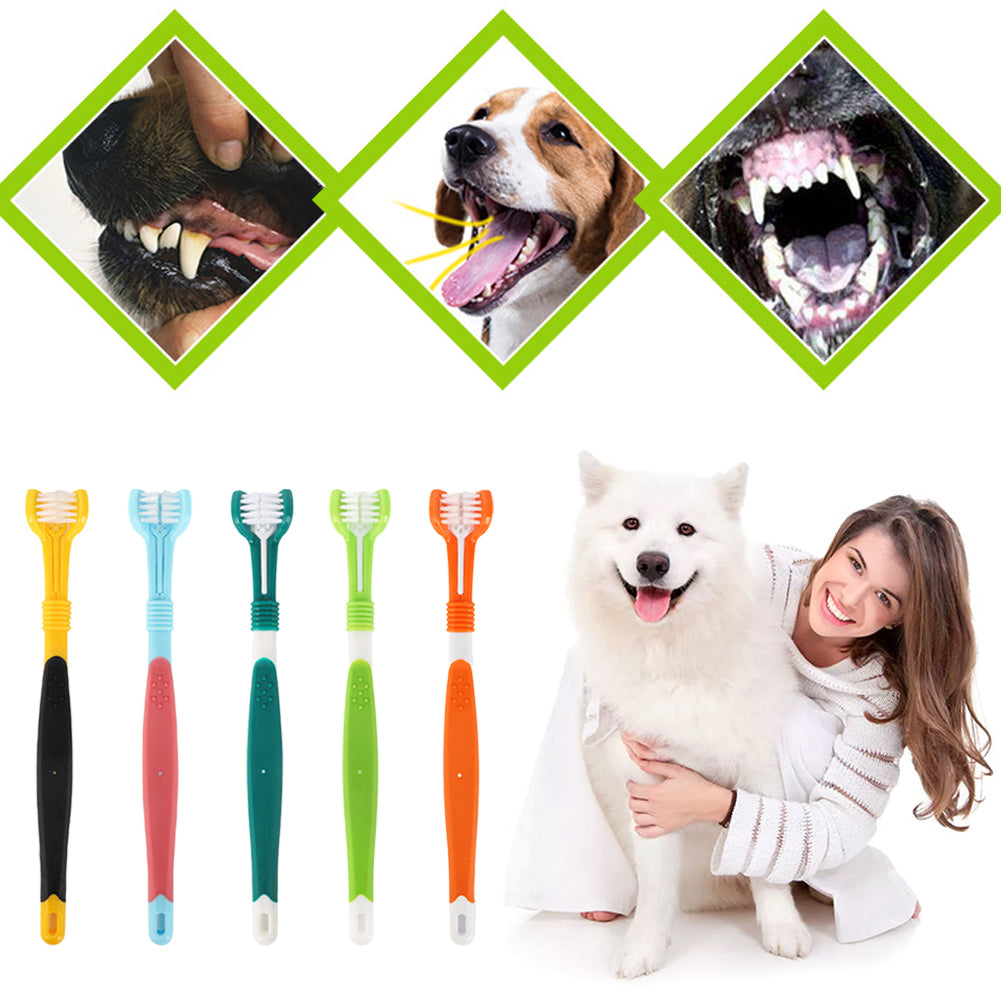 Three Sided Pet Toothbrush Three-head Multi-angle Toothbrush Cleaning