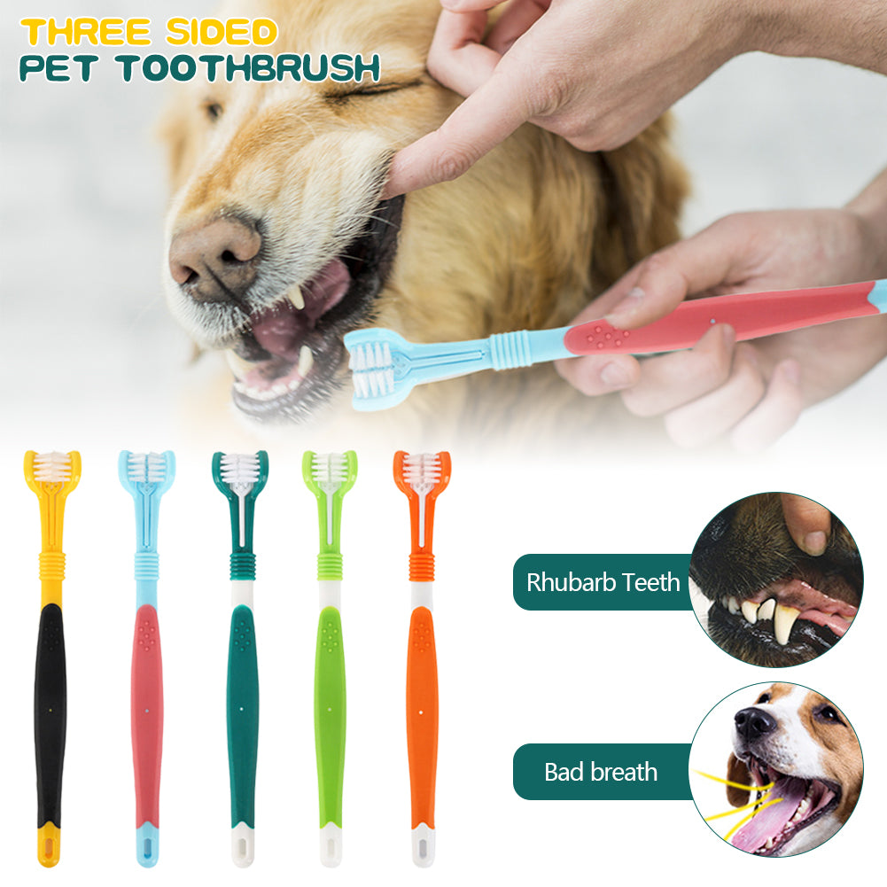 Three Sided Pet Toothbrush Three-head Multi-angle Toothbrush Cleaning