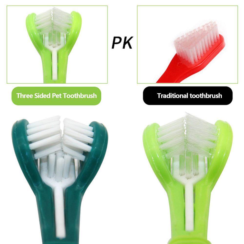 Three Sided Pet Toothbrush Three-head Multi-angle Toothbrush Cleaning